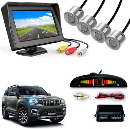 AUTO PEARL 4 Silver Parking Sensor With Accessories Kit 4.3 in Led Monitor compatible with Scorpio N 2022 Parking Sensor