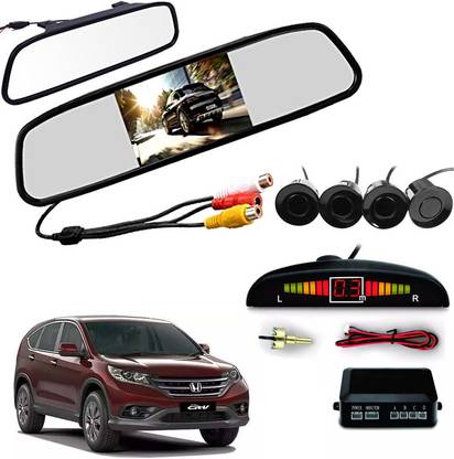 AUTO PEARL 4 Black Parking Sensor With Accessories Kit 4.3" Rear View Mirror LCD Monitor compatible with CRV 2013 Parking Sensor