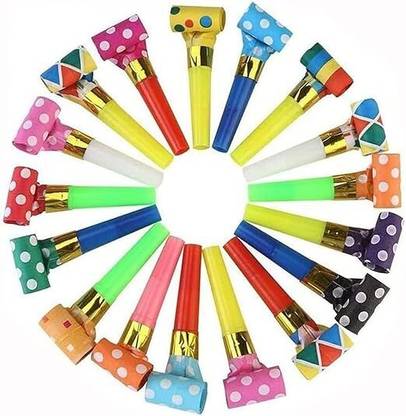 IHS Colorful Polka Dot Blowouts Paper Blow Outs Noise Makers Whistle Horn Party Blowouts