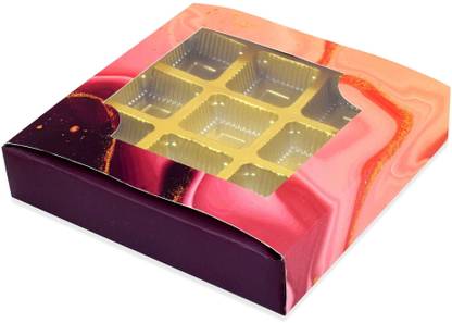 LINE 'N' CURVES 9 Piece Cavity Chocolate Packing Box, Chocolate Hamper, Modak Packing For Ganesh Chaturthi Printed Party Box