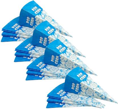 LINE 'N' CURVES Cone Shape Popcorn Boxes, Blue Popcorn Cups for Birthday Kids Party Printed Party Cone