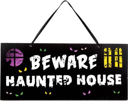 ITSY Bitsy Halloween Warning Sign Beware Haunted House Hanging Board 45x20cm  Party Glow Ornament