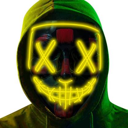 24x7eMall Hacker Mask LED Yellow Light up Party Mask for Festival Cosplay Parties  Party Glow Ornament