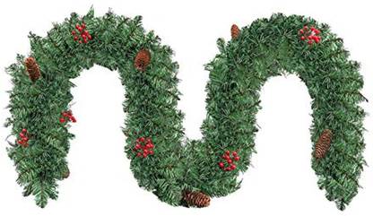 Fanme 9 Foot Artificial Christmas Garland Xmas Spruce Garland Tree Branch Pine Cones  Party Glow Ornament