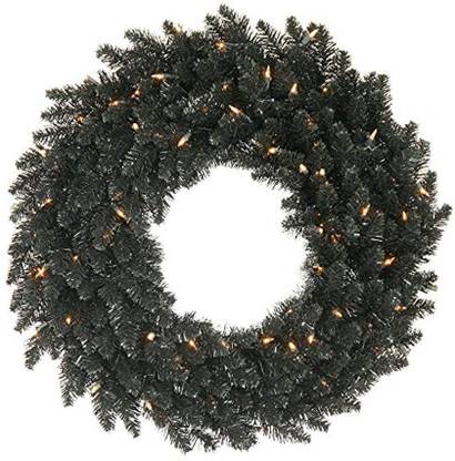 Vickerman 36" Black Fir Artificial Christmas Wreath Warm White Dura Lit Led Lights. Faux LED Garland Pack of 1