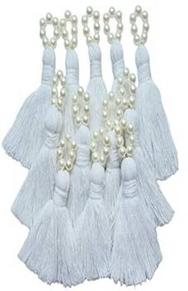 MALENA ENTERPRISES Cotton Tassel with Pearl Color Off White (not Cream) Embroidery Frame