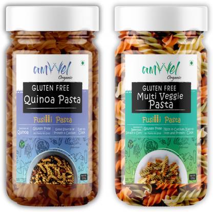 Amwel Organic GlutenFree Quinoa Pasta + Multi Veggie Pasta 220g x 2 pc | No MaidaSooji Fusilli Pasta