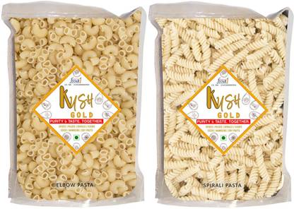 Kush Gold Durum Wheat Pasta - Combo Pack of Elbow Macaroni & Spirali Fusilli Pasta Elbow Macaroni, Spirali Pasta