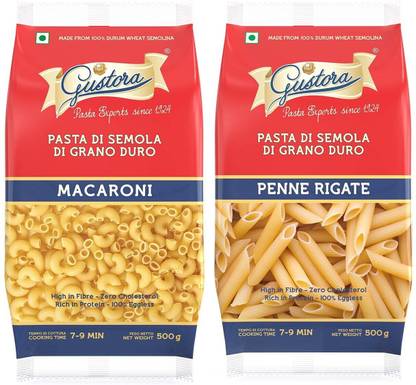 Gustora Durum Wheat Semolina Macaroni & Pene Rigate Pasta Combo Macaroni Pasta