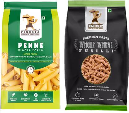 Finosta Penne Pasta and Whole Wheat Fusilli Pasta Pack of 2 , 500g Each Fusilli, Penne Pasta