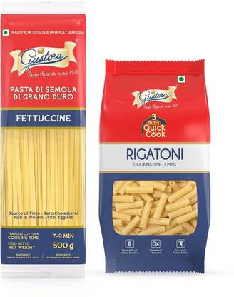Gustora Durum Wheat Semolina Fettuccine & Rigatoni Pasta Combo Fettuccine Pasta