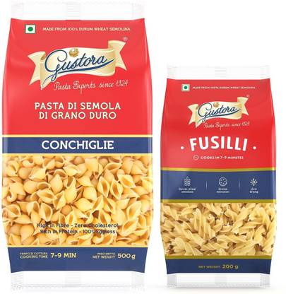 Gustora Durum Wheat Semolina Pasta Combo I Eggless I Fibre & Protein Rich I Conchiglie & Fusilli Pasta