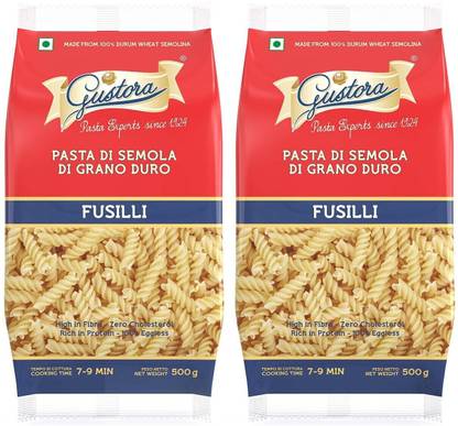 Gustora 100% Durum Wheat Semolina Pasta I Rich in Fibre & Protein I Eggless Fusilli Pasta