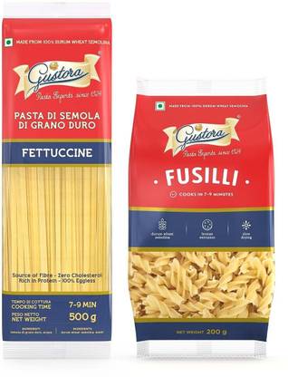 Gustora Durum Wheat Semolina Fettuccine & Fusilli Pasta Combo Fettuccine Pasta