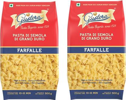 Gustora Durum Wheat Semolina Pasta Combo I Vegetarian I Rich in Fibre & Protein - 1kg Farfalle Pasta