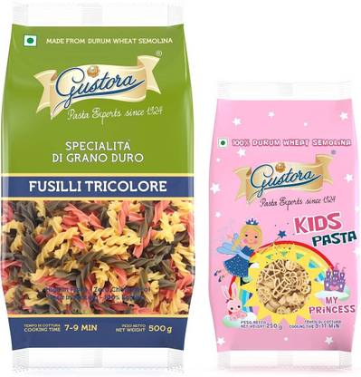 Gustora Durum Wheat Semolina Fusilli Tricolore & My Princess Kids Pasta Combo Fusilli Pasta