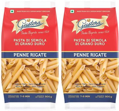 Gustora 100% Durum Wheat Semolina Pasta I Rich in Fibre & Protein I Eggless Penne Rigate Pasta