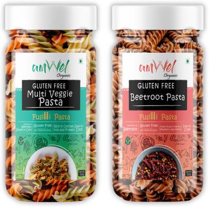 Amwel Organic GlutenFree Multi Veggie Pasta + Beetroot Pasta 220g x 2pc |No MaidaSooji Fusilli Pasta
