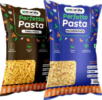 Gonourishy Healthy Millet Pasta (Macaroni 450G + Fusilli 400G) High In Proteins 100% Sooji Macaroni, Fusilli Pasta