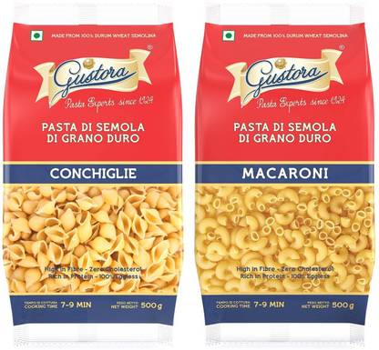 Gustora Durum Wheat Semolina Pasta Combo I Eggless I Fibre & Protein Rich I Conchiglie & Macaroni Pasta