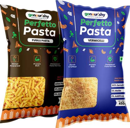 Gonourishy Millet Pasta (Vermicelli 450G + Fusilli 400G) High In Proteins Sooji Vermicelli, Fusilli Pasta