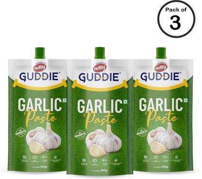 GUDDIE Garlic Paste, Naturally Processed Lasun Paste (Pack of 3 Combo, 200g each)