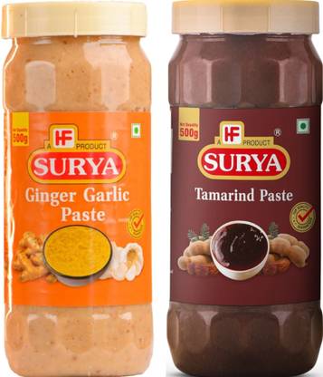 Surya Cooking Paste Combo; 500g Ginger Garlic Paste + 500g Tamarind Paste (Pack of 2)
