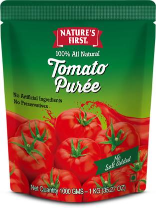 NATURE'S FIRST Tomato Puree 1 Kg Pack of 4 Pouches with No Added Salt/ No Preservatives