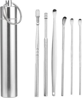 Luxula 6Pcs Steel Reusable Ear Wax Cleaner Reusable Ear Cleaner with Steel Storage Case