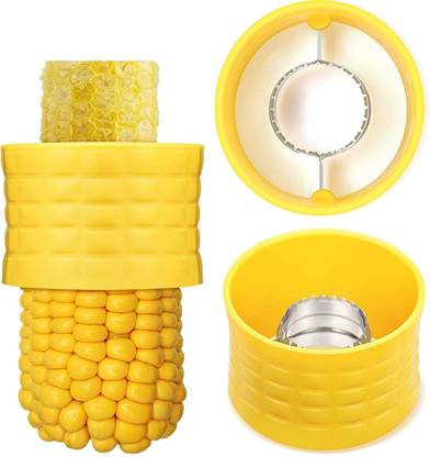 Alpyog Round Corn Stripper Manual Mini Kernels Cob Remover with Stainless Steel Blades Straight Peeler