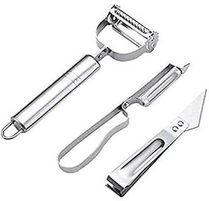 Sarjak Stainless Steel Vegetable & Fruit All in 1 Peeler with Meat Cutter and Hand Peeler - 3 in 1 Durable Razor Sharp Cutter Slicer Vegetable Julienne Peeler for Kitchen Y Shaped Peeler Set
