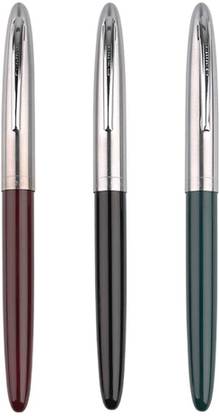Lanxivi Model 329 Silver Cap, Black Green Maroon - Pack of 3 Fountain Pen