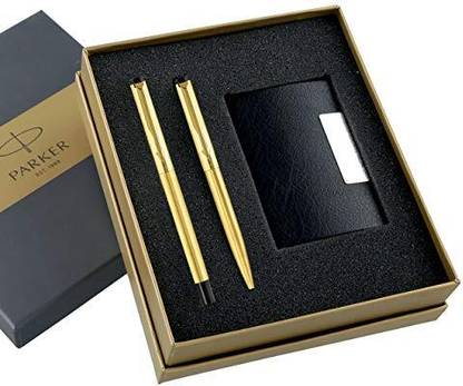 PARKER Vector Gold Roller Ball Pen & Ball Pen With Card Holder Pen Gift Set