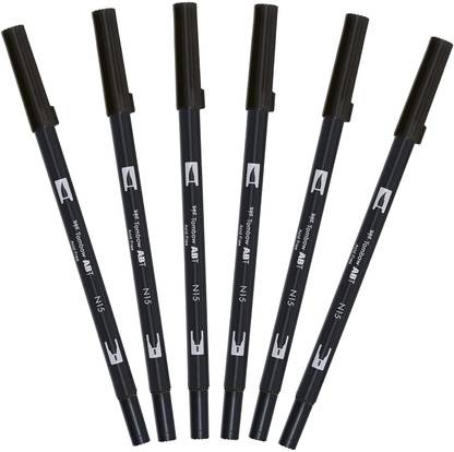 Tombow ABT-N15-6P Fibre Tip Pen Dual Brush Pen with Two Nibs Pen Clip