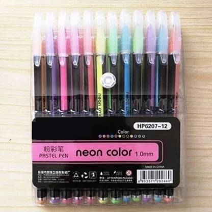 Roly Poly 12 Pcs Pastel Neon Colorful Gel Pen Set For Coloring Kids Sketch Pens Multi-function Pen