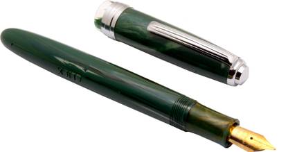 Ledos Click Falcon Green Marble With Chrome Trims & Fine Nib Fountain Pen