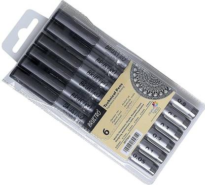 BRuSTRO Technical Fineliner PenIBlackISet of 6 -Tip Sizes -0.05,0.1,0.2,0.3,0.5,0.8 mm| Fineliner Pen