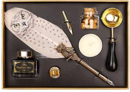 KIRA Owl Feather Pen and Ink Set, Calligraphy Magic style Quill Dip Pen Calligraphy