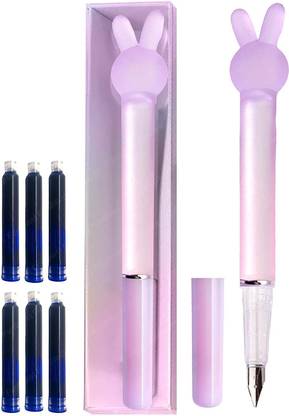 fixer Fountain Pen Set with Replaceable Cartridge, Glossy Rabbit Head, Medium Nib Fountain Pen