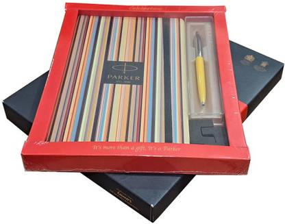 PARKER JOTTER STANDARD YELLOW CT BALL PEN WITH A5 PIN STRIPE NOTEBOOK Pen Gift Set