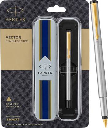 PARKER Vector Stainless Steel, Gold Trim With Gold Finish Nib Fountain Pen