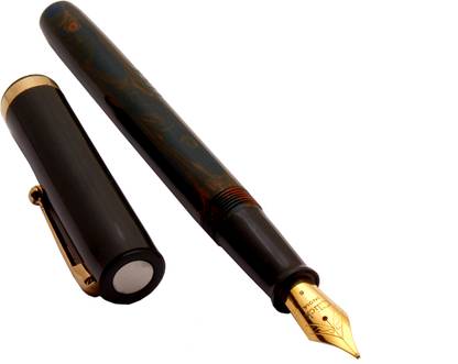 Ledos Click Orion Teal Blue & Brown Ebonite Barrel MEDIUM NIB Fountain Pen