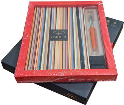PARKER JOTTER STANDARD ORANGE CT BALL PEN WITH A5 PIN STRIPE NOTEBOOK Pen Gift Set