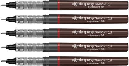 rotring 0.1, 0.2, 0.3, 0.5, 0.8mm Tikky Graphic with Black Pigmented Ink, Non-Refillable Fineliner Pen