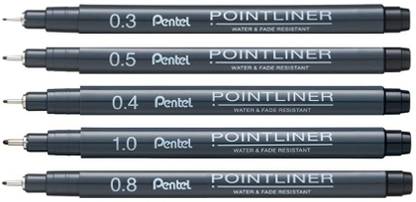 PENTEL Pointliner Durable Tip & Acid Free Ink (0.3/0.4/0.5/0.8/1.0) (S20P-SET-2) Fineliner Pen