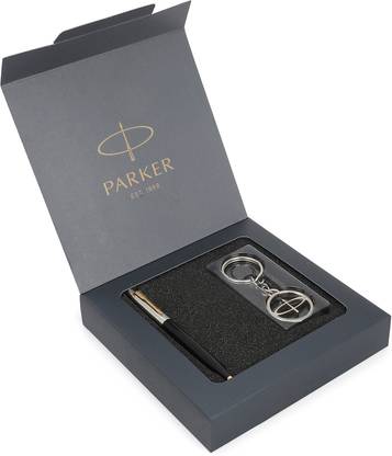 PARKER Jotter Standard Stainless Steel, Gold Trim With Parker Key Chain Pen Gift Set