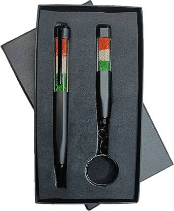Giftana 2 in 1 Indian Triangle Pen with Keychain, Independence Day Gifts for Employees Ball Pen