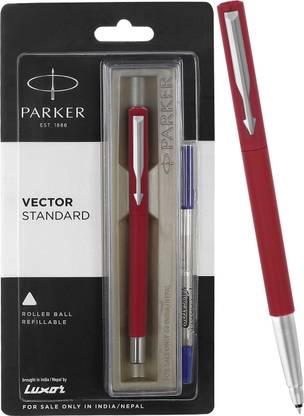 PARKER Vector Standard, Chrome Trim, Red Body Colour Roller Ball Pen