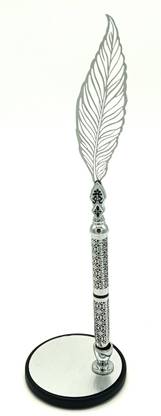 Epraiser Vintage Gift Set of Silver Abstract Design Pen,Lasercut Feather Logo & Pen Stand Roller Ball Pen