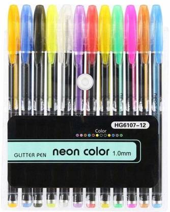 Bluedeal 12 Pcs Neon Color Gel Pen Set (12Pc Glitter Neon Pen Set) Gel Pen